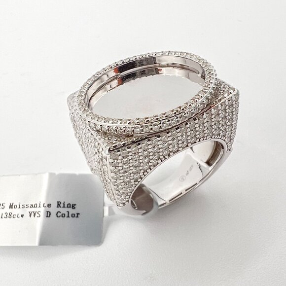 925 Sterling Sliver Moissanite 1inch diameter Picture Ring, 6.138ctw VVS Stones - Picture 1 of 7